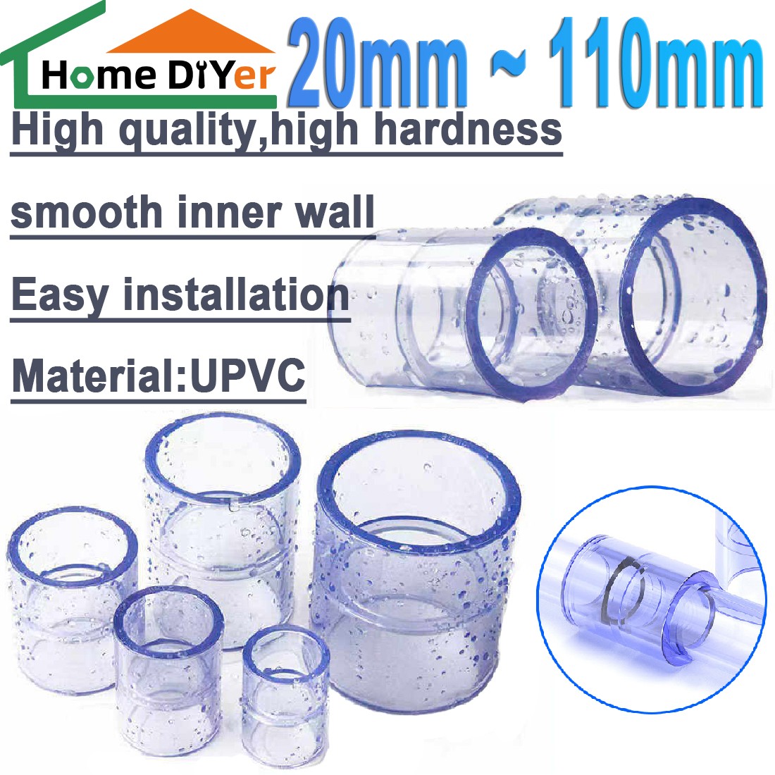 Transparent Dia 20mm-110mm UPVC Straight Coupling Water pipe connection Socket gallery