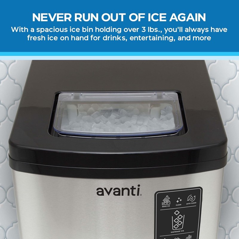 Avanti Ice Maker, Digital Controls, Self-Cleaning, 33lbs Per Day, 195-Watts gallery