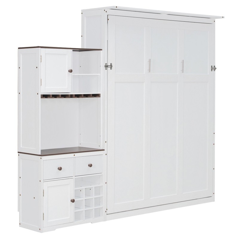 Queen Size Wall Murphy Bed with Ample Storage, Wine Rack, Glass Holder,LED Strip gallery