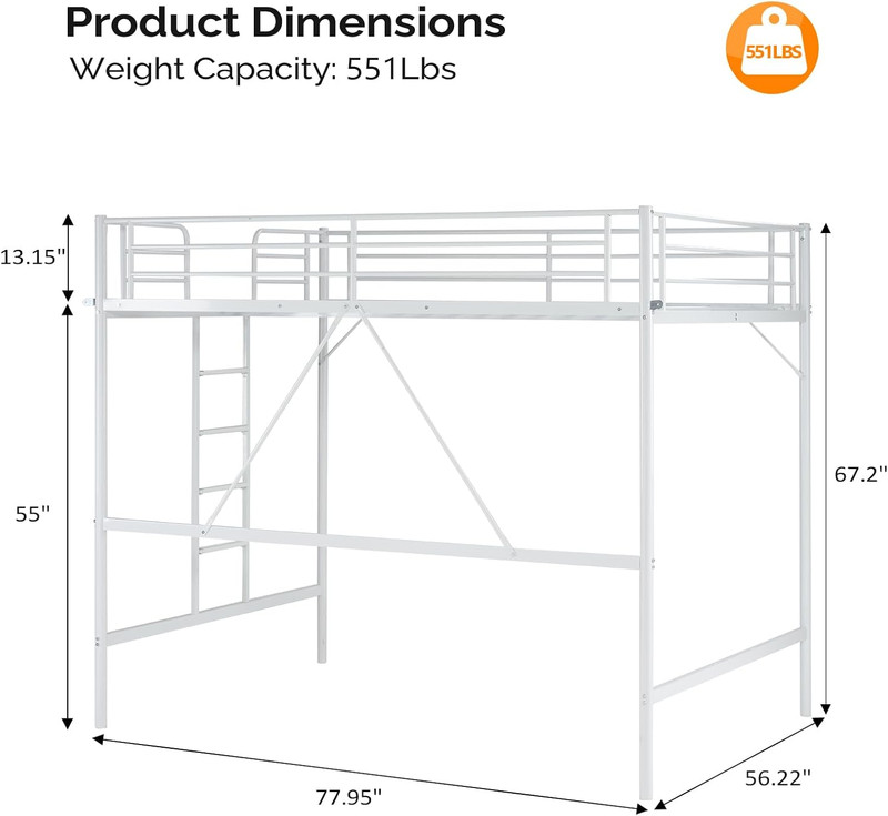 Heavy Duty Metal Loft Bed Frame Full Size Sturdy Space Saving Loft Bed White gallery