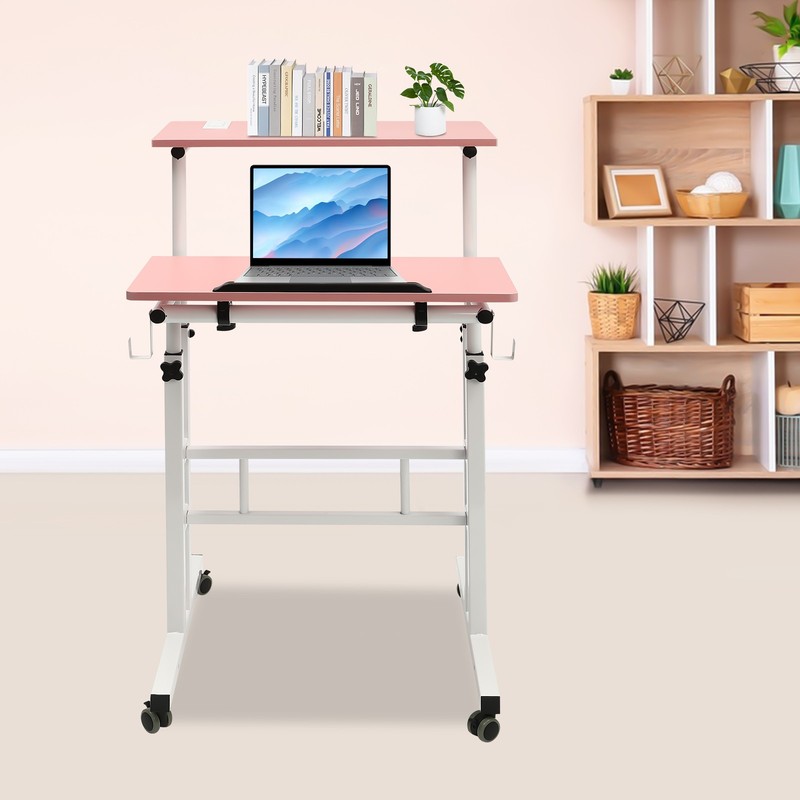 Mobile Adjustable Standing Desk with Dual Desktop for Home & Office gallery
