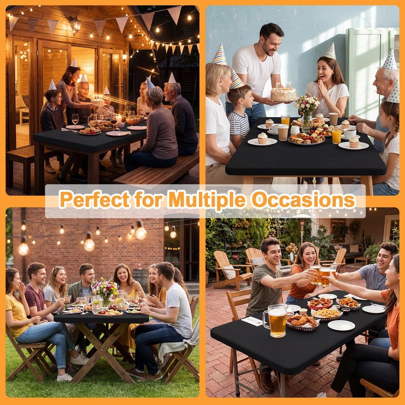 2 Pack Rectangle Fitted Table Covers for 6 Foot Tables – 30" x 72" Stretchy S... gallery