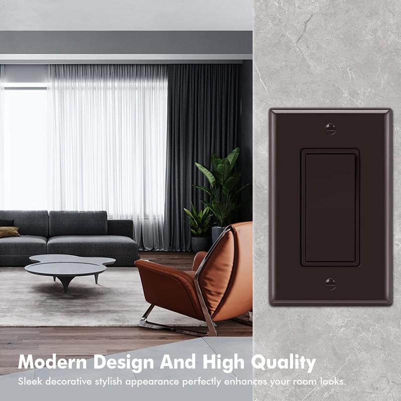 Decora Light Switch Brown, Single Pole Paddle Rocker,15A 120V/277V,10 Pack gallery
