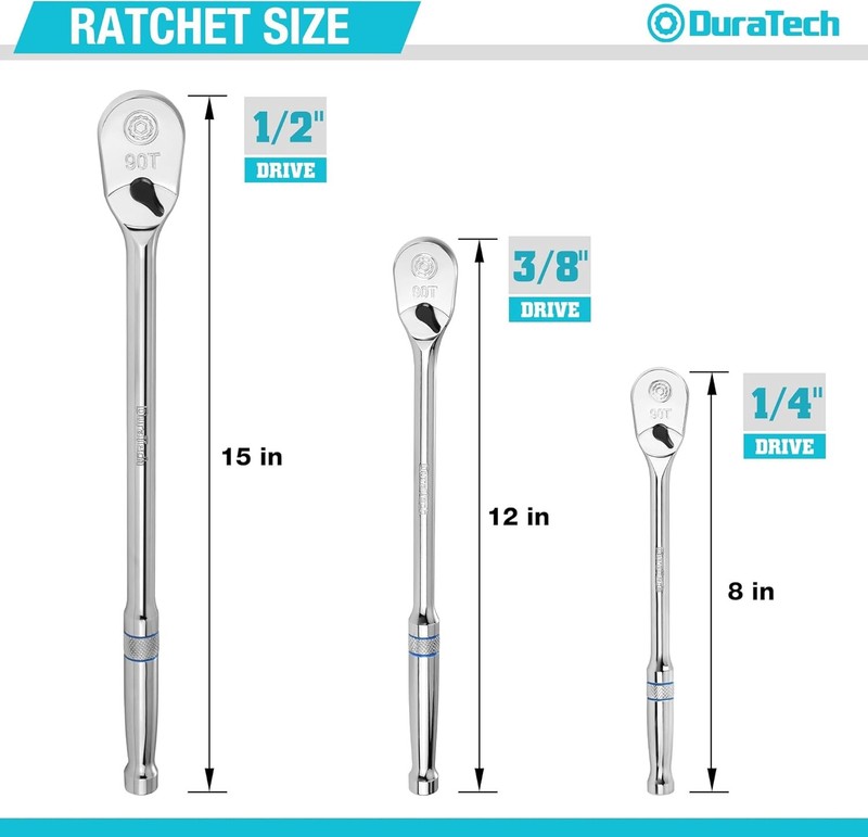 3PC Extra Long Drive Ratchet Handle Set 1/4" 3/8" 1/2" Ratchet Wrench Reversible gallery