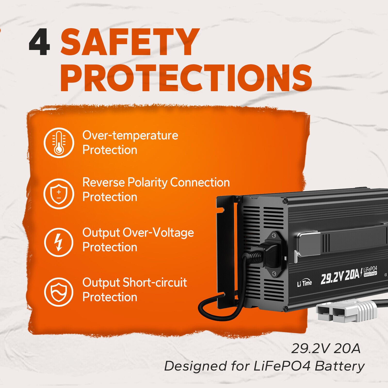 LiTime 29.2V 20A AC-DC Smart Charger for 24V Lithium LiFePO4 Battery-refurbished gallery