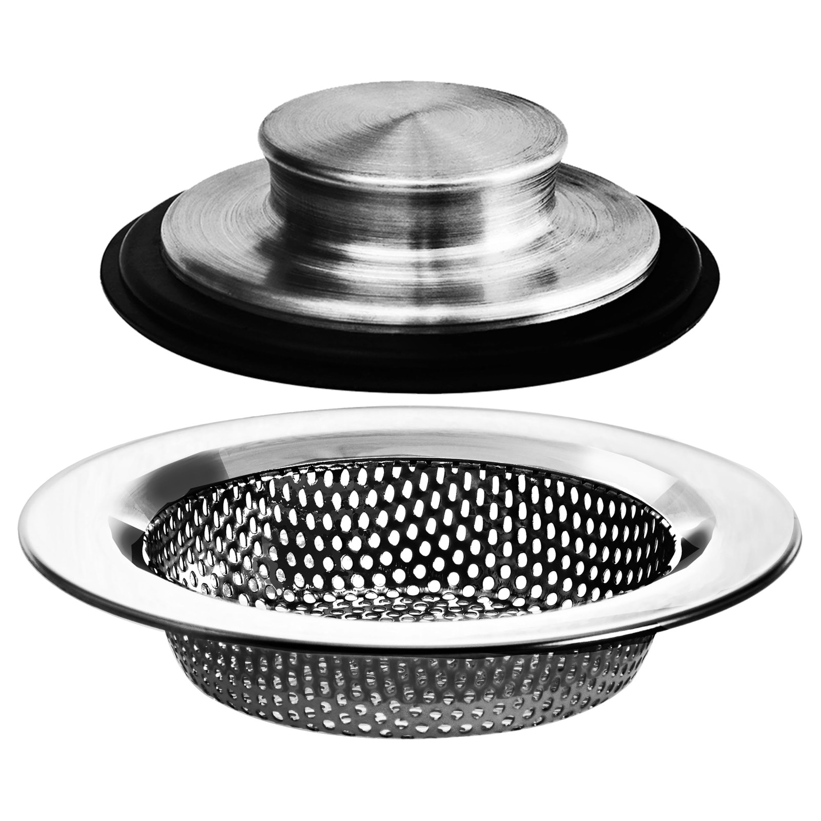 2PCS - Kitchen Sink Drain Strainer and Anti-Clogging Stopper Drainer Silver gallery
