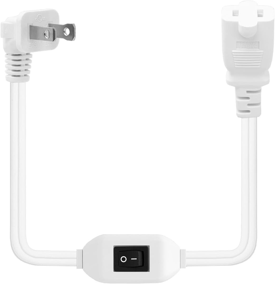 On Off Switch 2Ft Extension Cord Right Angle 2-Prong Polarized Inline 12A 125V gallery