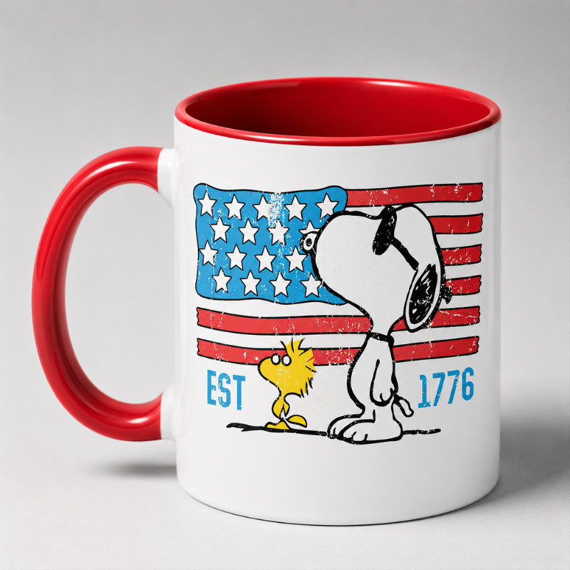 Patriotic Cartoon Snoopy Accent Mug 11oz American Flag Coffee Cup Gift gallery