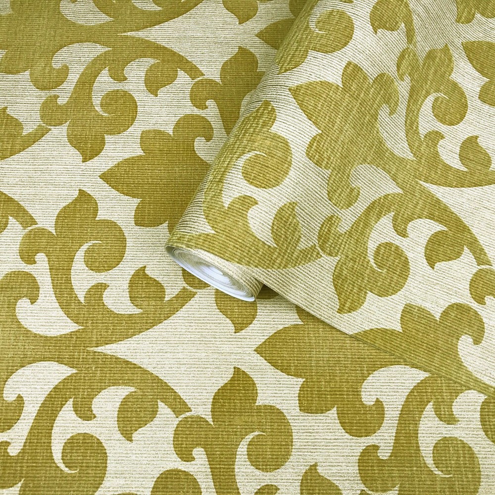 Flocking Embossed Wallpaper roll Gold Metallic flocked Textured Velour damask 3D