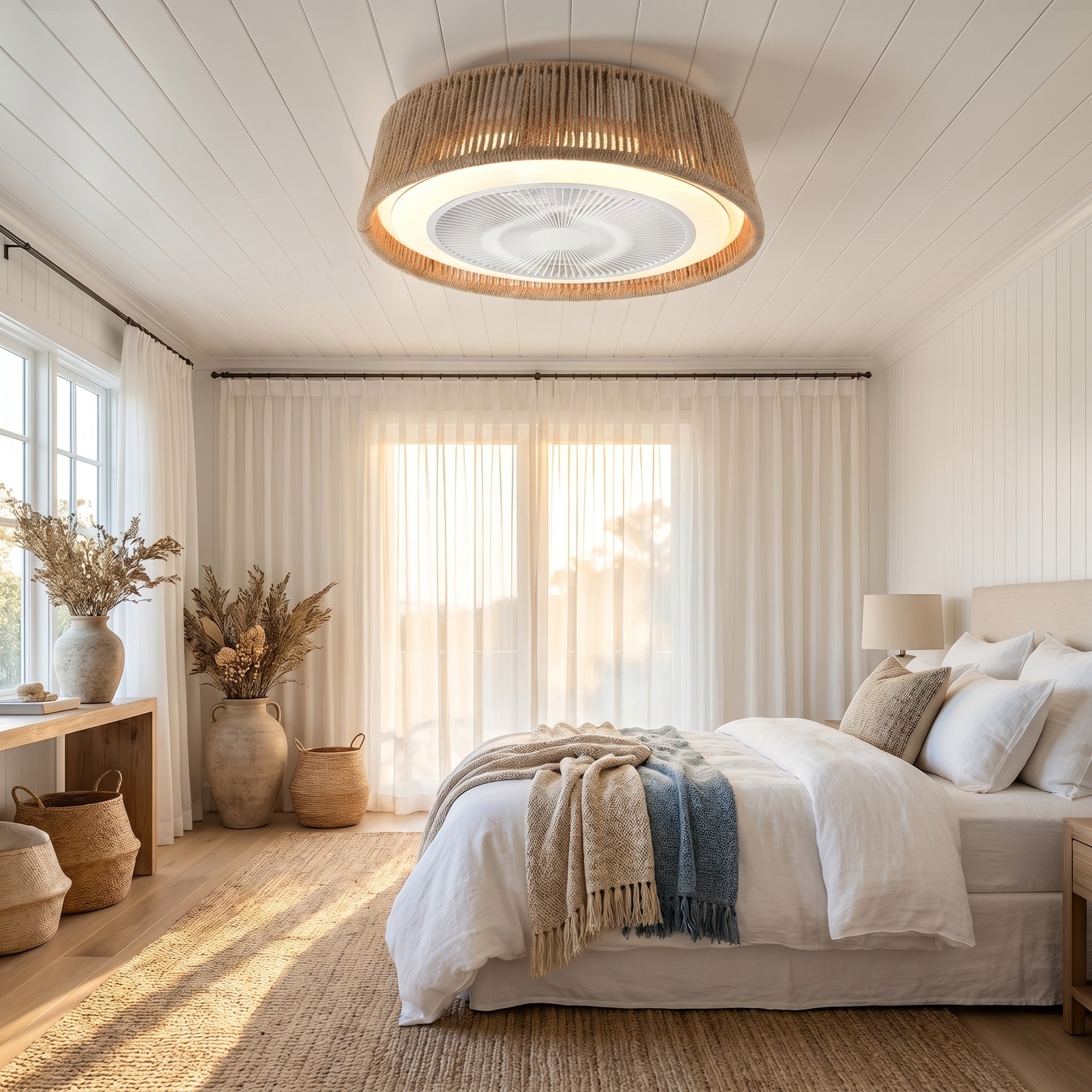 21 inch Flush Mount Boho Caged LED Ceiling Fan with Light Modern Remote APP Kit gallery