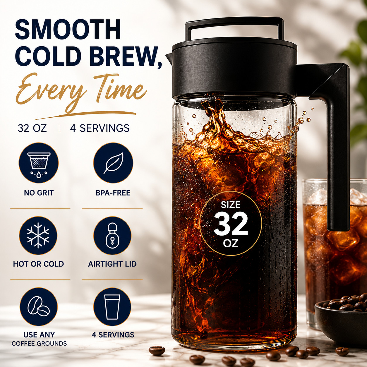 Deluxe Brew 32Oz Cold Brew Coffee Maker with Fine Mesh Filter gallery