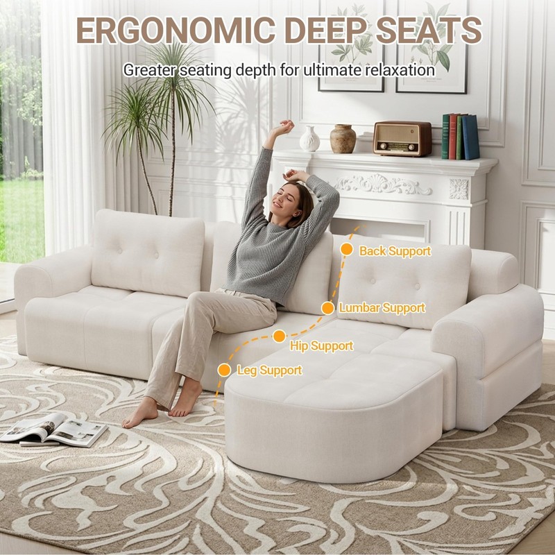 112" Modular Sectional Sofa Couch with Chaise L-Shaped Tufted Cloud Couch, Beige gallery