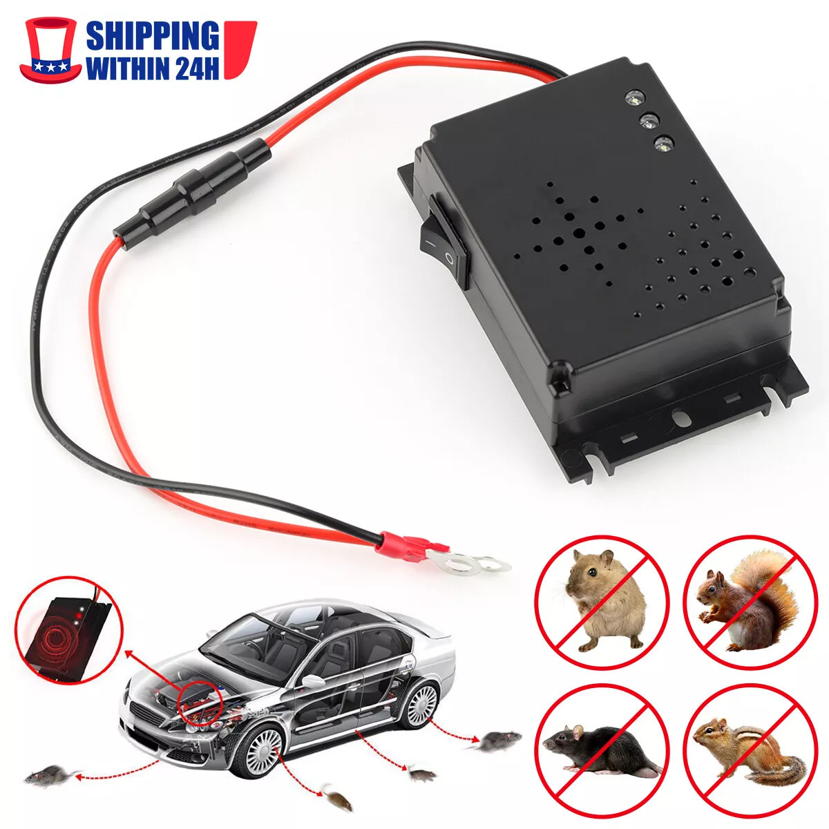 Ultrasonic Rodent Repellent for Car Mouse Squirrel Rat Deterrent w/Strobe Light* gallery