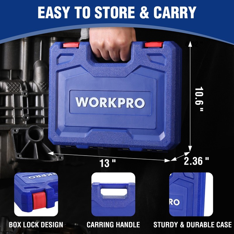 WORKPRO 20-Piece 1/2＂ Drive Deep Impact Socket Set, 6-Point, Cr-V Steel 10-27mm gallery