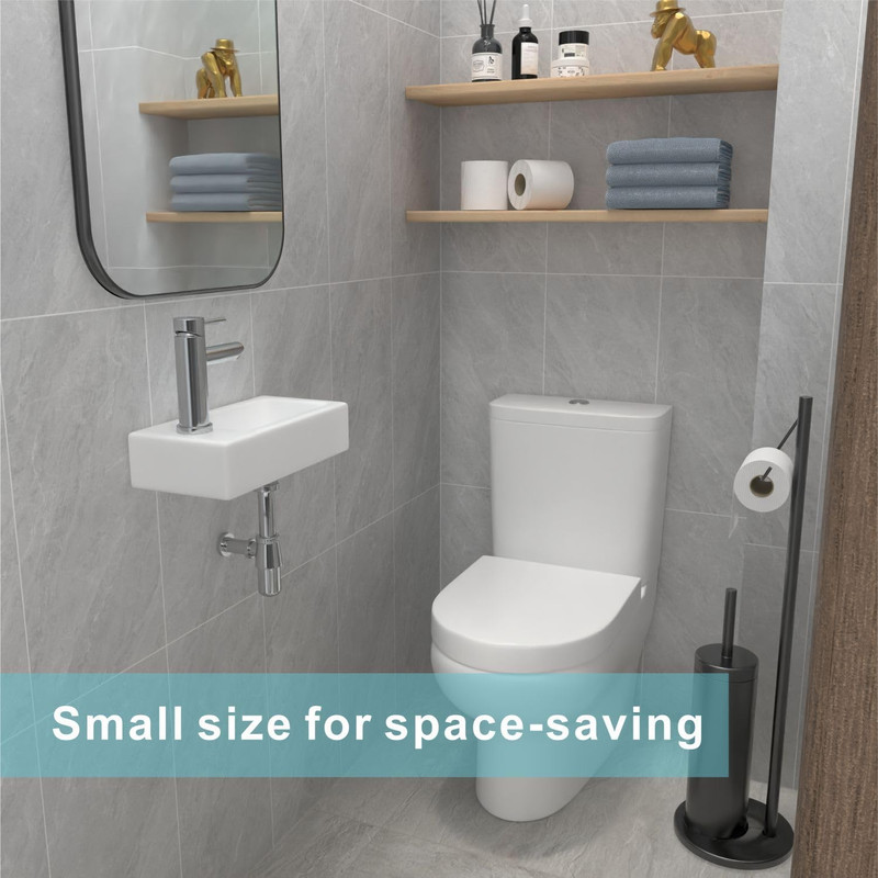 Small Wall Mount Bathroom Sink Rectangle Porcelain Ceramic Mini Vanity Vessel Si gallery