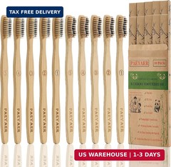 10 Count Bamboo Toothbrush (Soft+Medium) Charcoal Toothbrushes, Natural Wood Too
