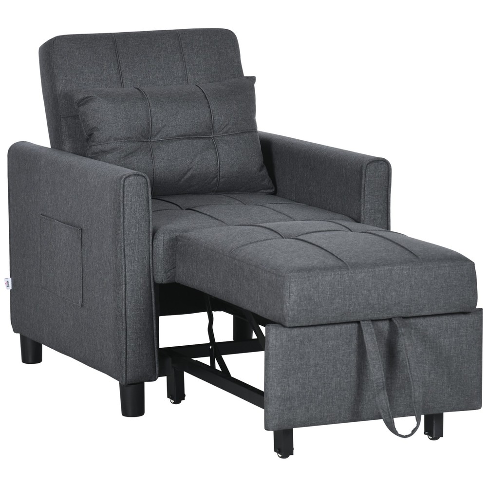 Folding Sofa Bed Pull Out Convertible Chair Bed w/ Adjustable Backrest Pillow