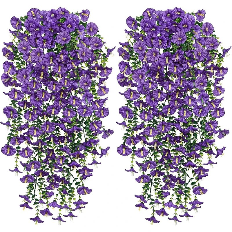2PCS Artificial Morning Glory Hanging Flowers Vine Wall Garden Wedding Decor gallery