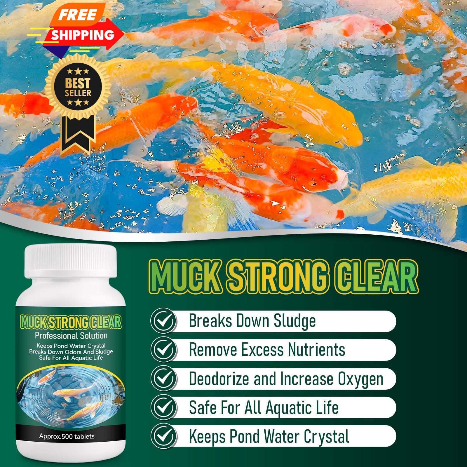 Muck Reducer, Professional for Fishpond, Baths & Fountains, 500g1pack, green gallery
