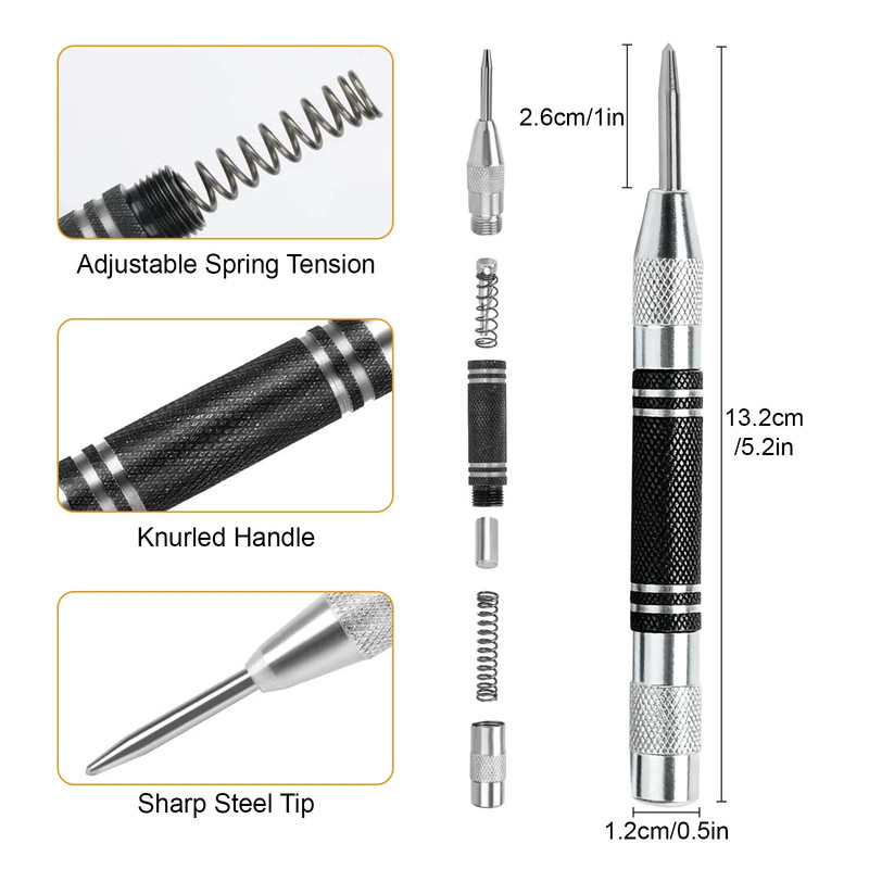 3pcs Automatic Center Punch Adjustable Spring-Loaded Metal Drill Tool Hole Punch gallery