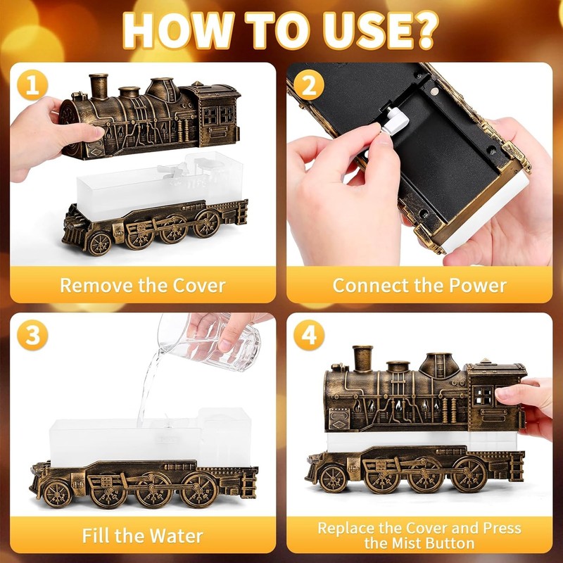 300ml Train Shaped Essential Oil Diffuser with Remote Control and Creative gallery