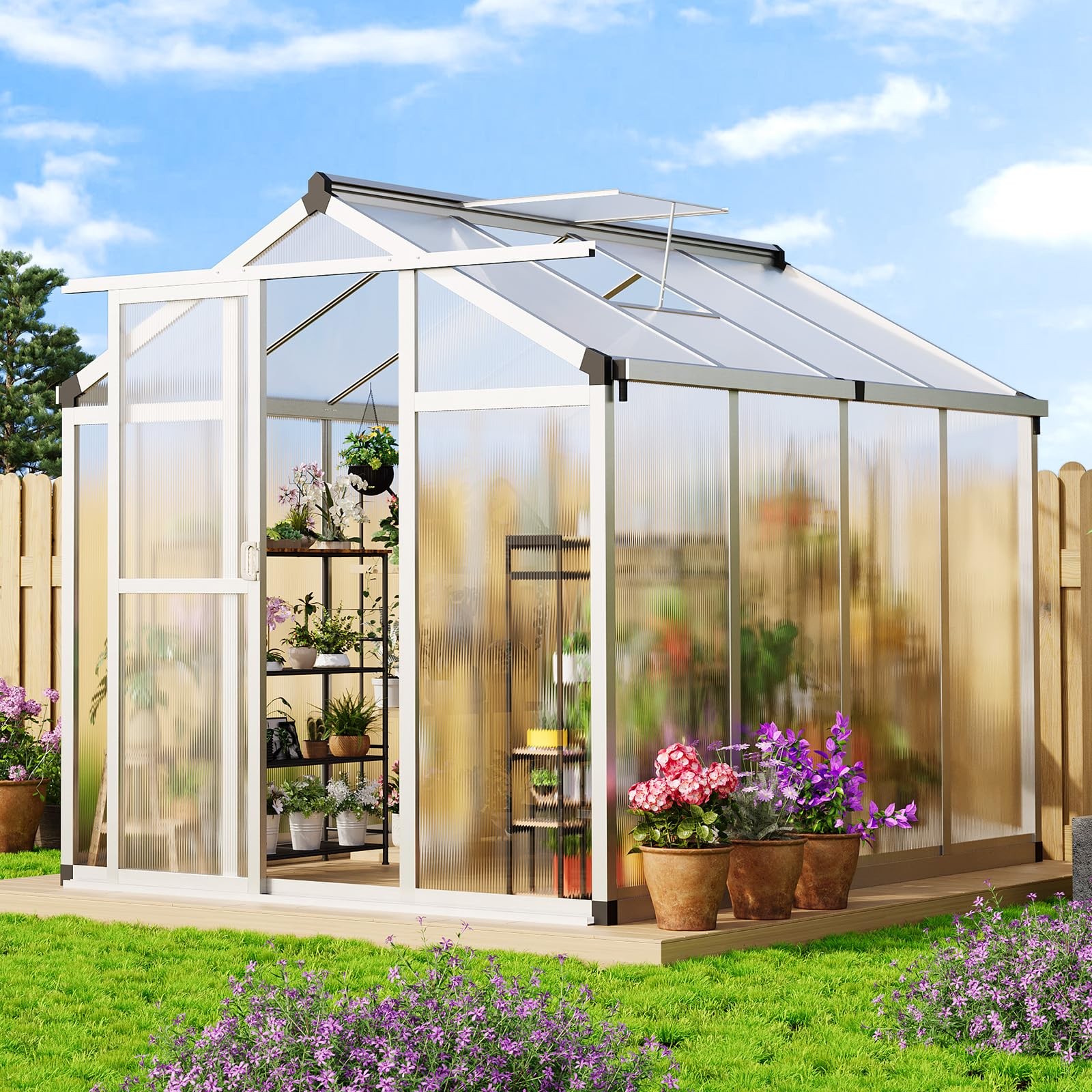 6x8 FT Large Aluminum Walk-In Polycarbonate Greenhouse, Outdoor Garden with Vent gallery