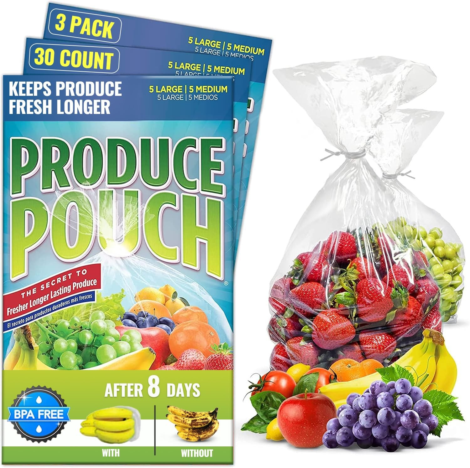 30Pack 15M, 15L Extend Shelf Life, Reusable Produce Bags For Refrigerator, K... gallery