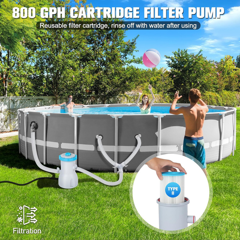 800 GPH above Ground Pool Filter Pump, Energy-Saving Pool Cartridge Filter Pump gallery