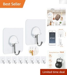 15LB Max Rotatable Adhesive Hooks – Seamless, Waterproof, 10 Pack for Easy Use