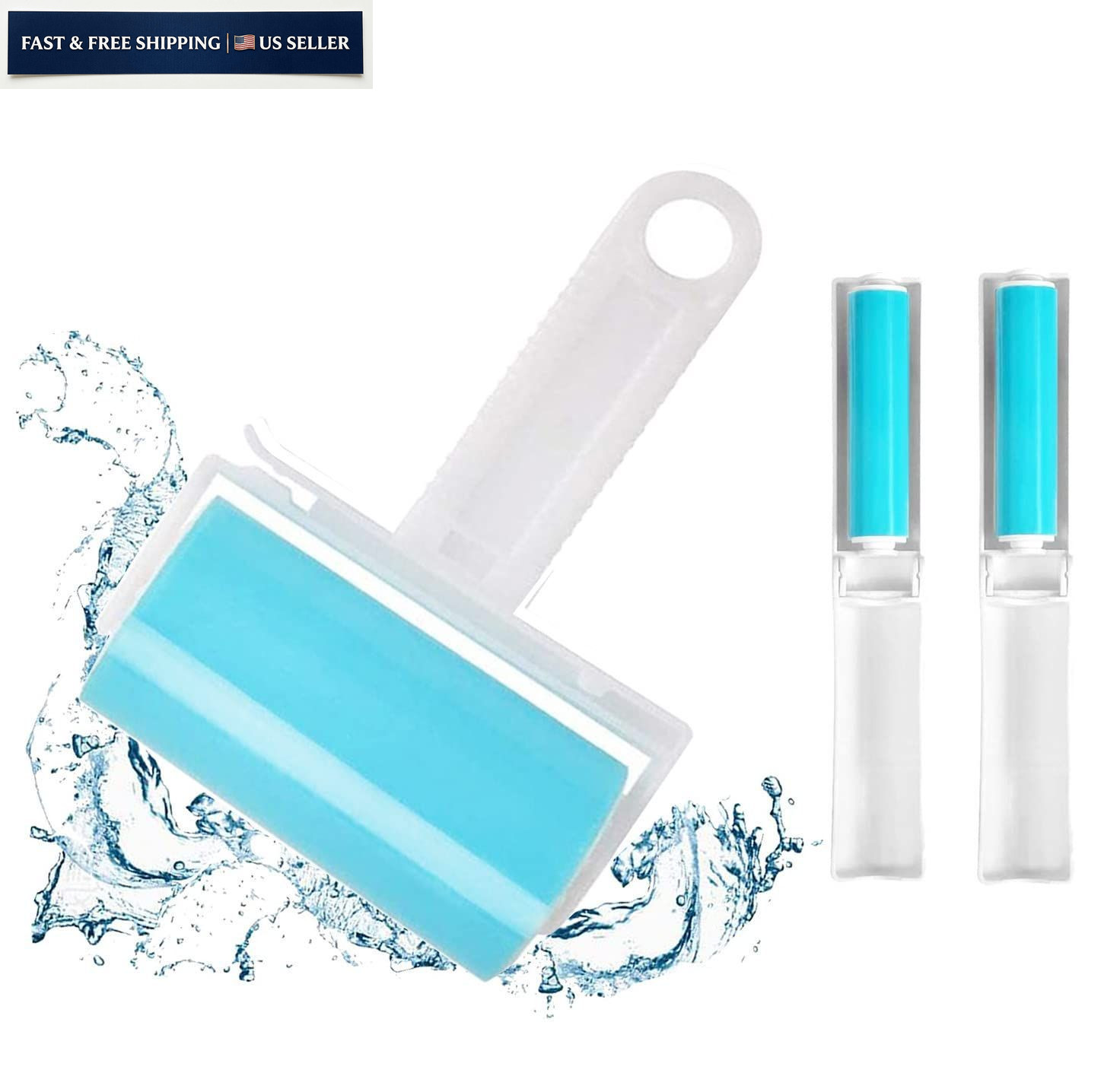 Sticky Lint Roller 3 Pack, Reusable Washable Pet Hair 1M-2S, Blue gallery