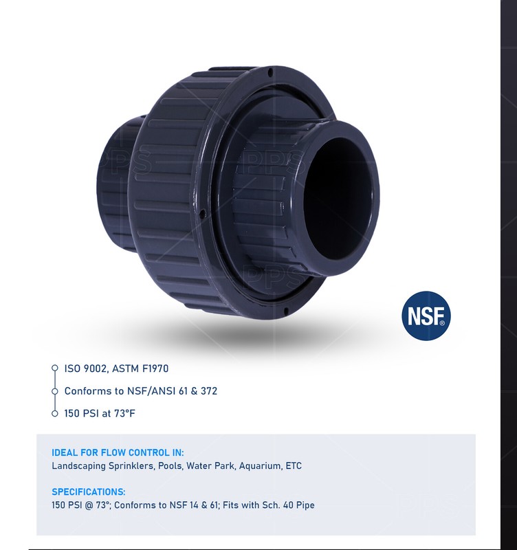 Midline Valve PVC Union Coupling Pipe Fitting 1/2''-2'' Solvent Connection Grey gallery