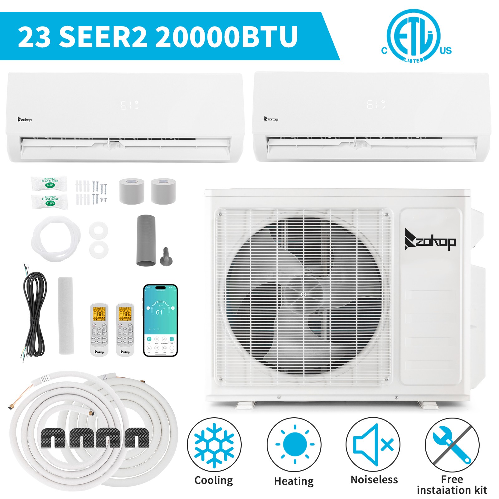 20000 BTU Dual 2 Zone Mini Split Air Conditioner & AC Heat Pump WIFI 9000 +12000 gallery