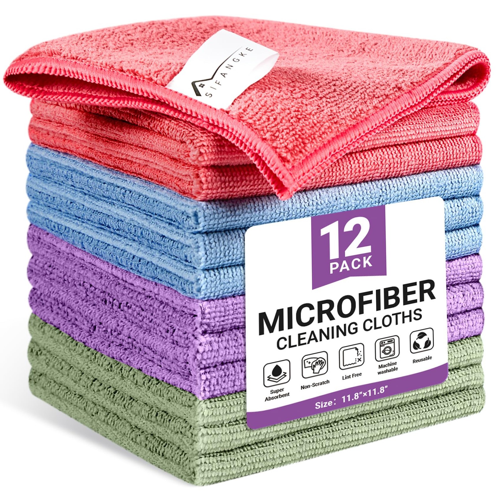 Microfiber Cleaning Cloth, 12 Pack Assorted Color Cleaning Rags for Housekeep... gallery
