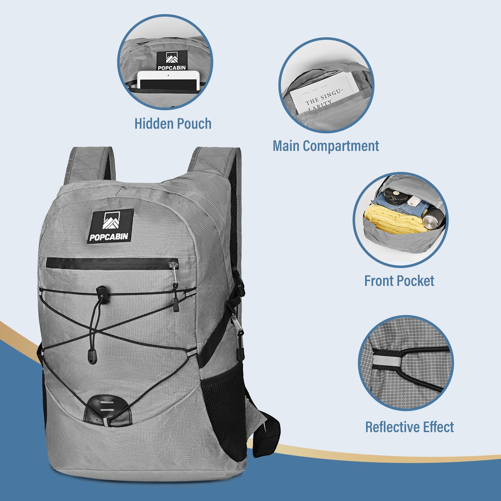 Lightweight Packable Backpack Foldable Waterproof Bag 35L Storage Gray 2-Pack 3