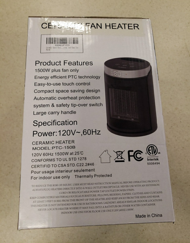 Small Portable Space Heater for Indoor Use - 1500w Plus Fan Only _Modle:PTC-150B gallery
