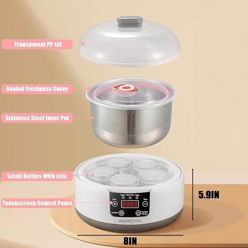 Yogurt Maker W/ Adjust Temp(32°C-45°C/90°F-113°F & Time1-99h & PP Lid Celsius gallery
