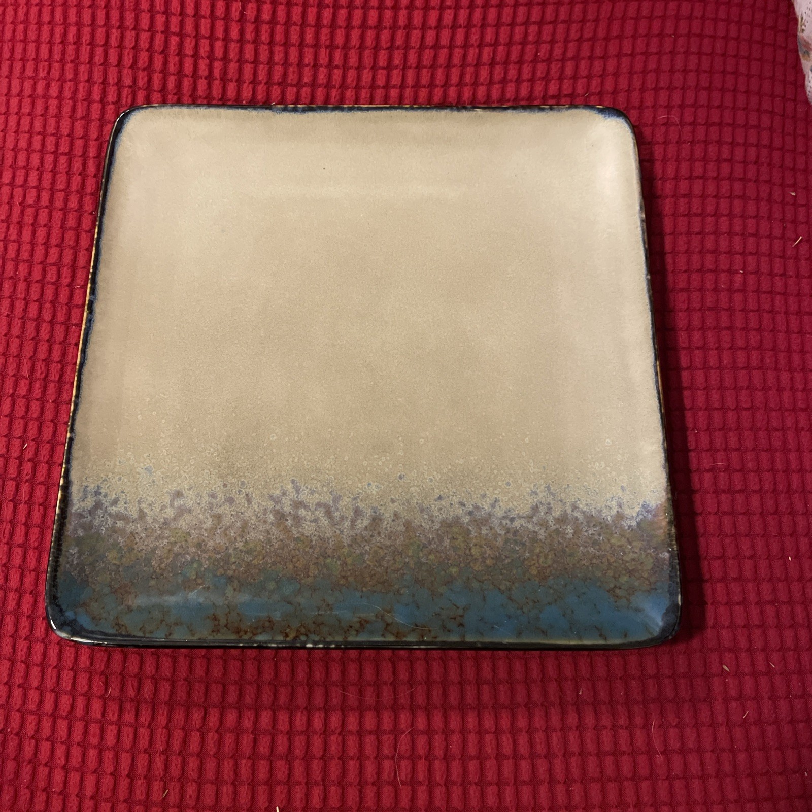 Master Cuisine Square 8.5" Lunch Plate Stoneware Tan Blue Brown Speckles EUC gallery