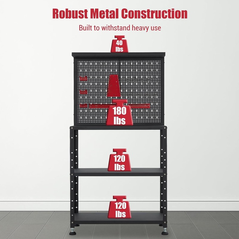 32" Workshop Table Work Bench Garage Steel Tool Storage 2-Tier Shelves PegBoard gallery