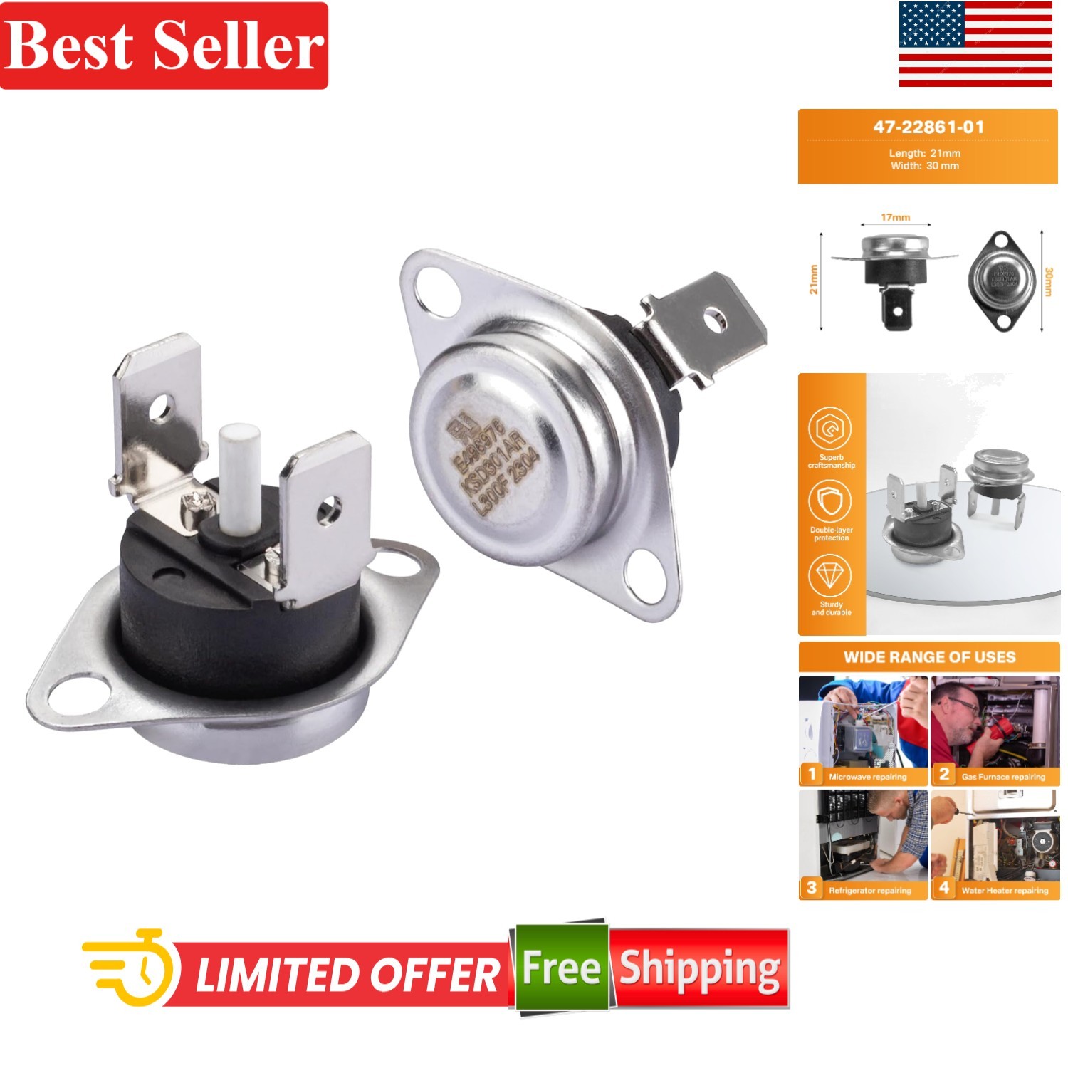 Furnace Limit Switch 350°F Manual Reset for Rheem Compatible 2 Pack gallery