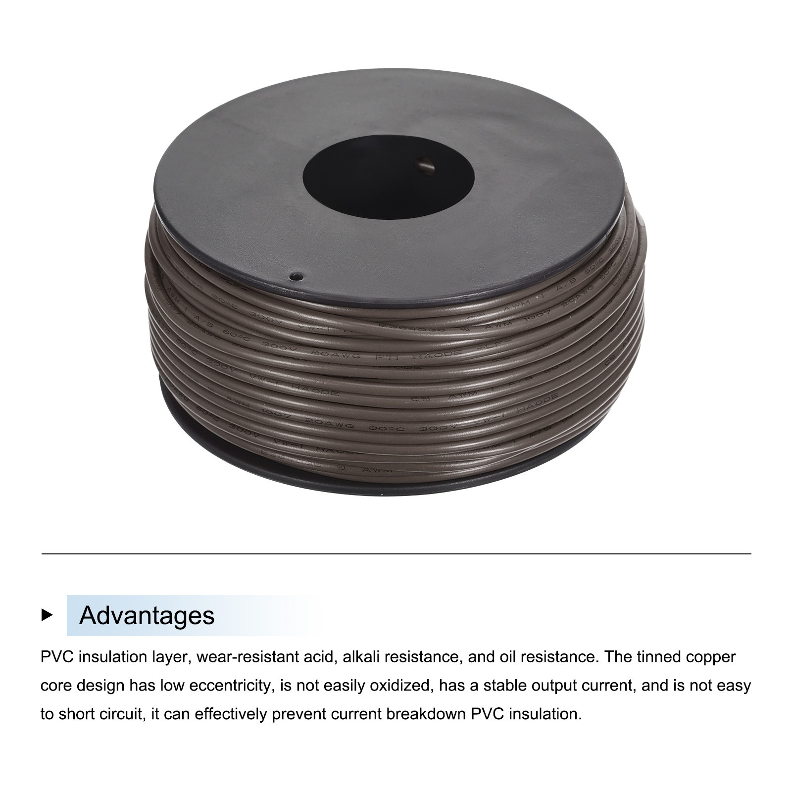20AWG Stranded Wire PVC Hookup 30M/100ft Brown, Electrical Wire UL1007 Spool gallery