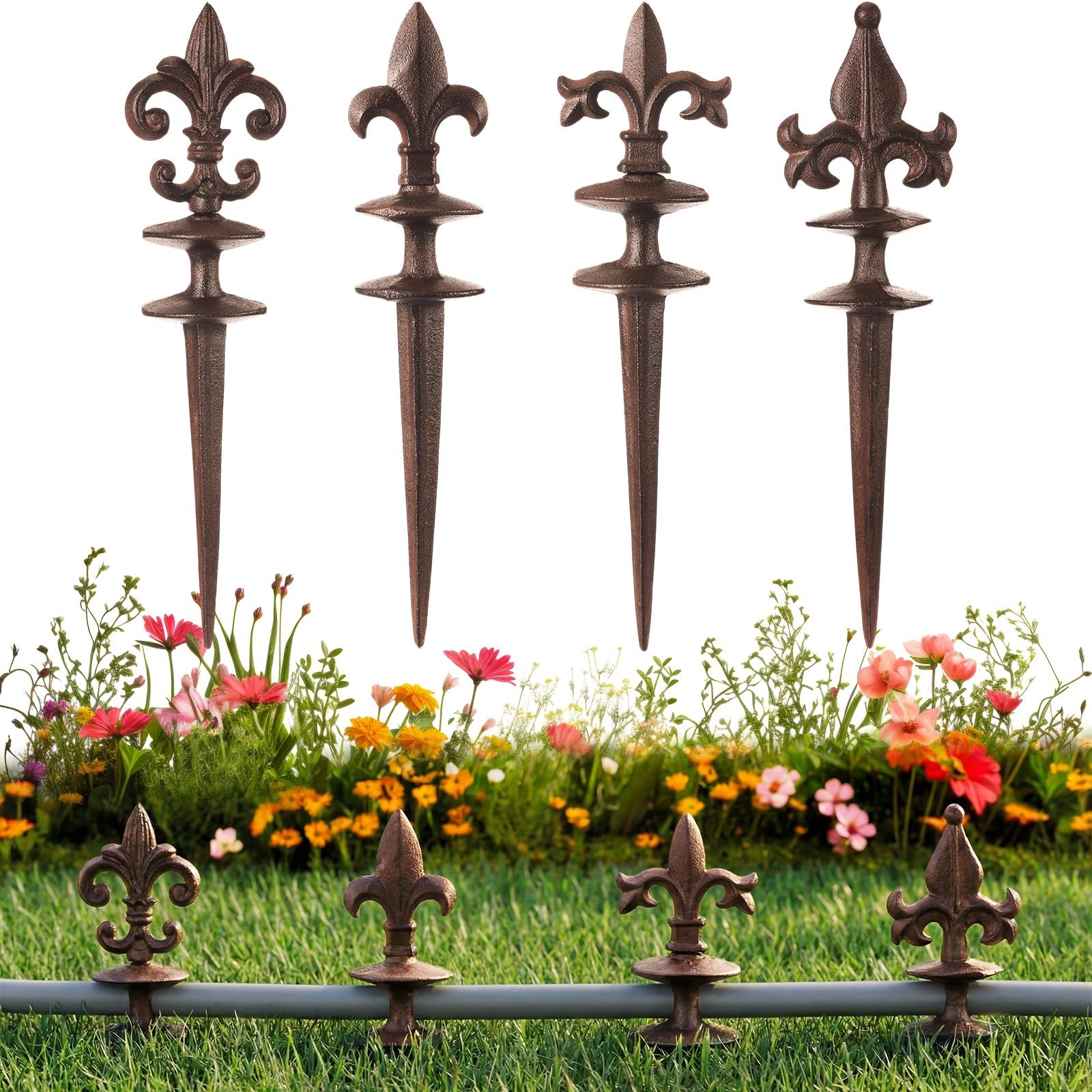 Antique Garden Hose Guide Spikes - 4 Heavy-Duty Cast Iron Stakes for Lawn gallery
