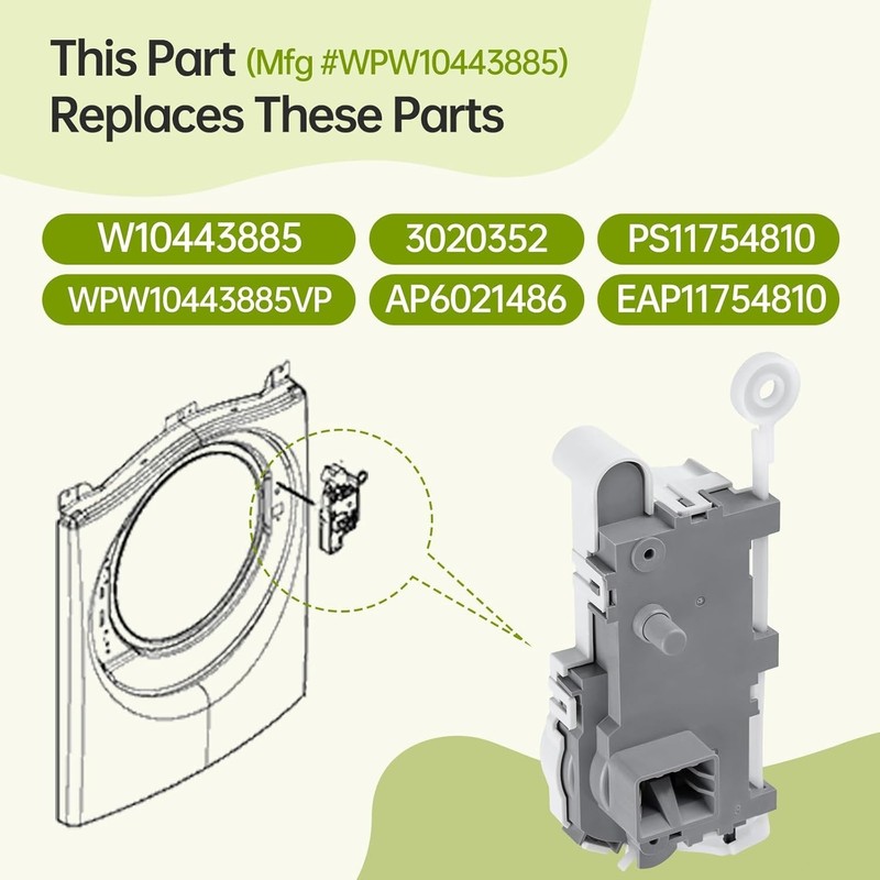 Exact Replacement Part W10443885 Washer Door Latch for Whirlpool WPW10443885 gallery