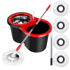 360° Spin Mop & Bucket Set Stainless Steel Wringer with Microfiber Refills US