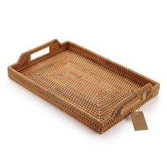 Hand-Woven Rattan Rectangular Serving Tray with Handles for 14.5×10.2×1.4inches