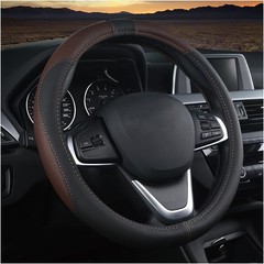 Steering Wheel Cover, Soft Leather Protctor, Universal No Color: Black/Coffee
