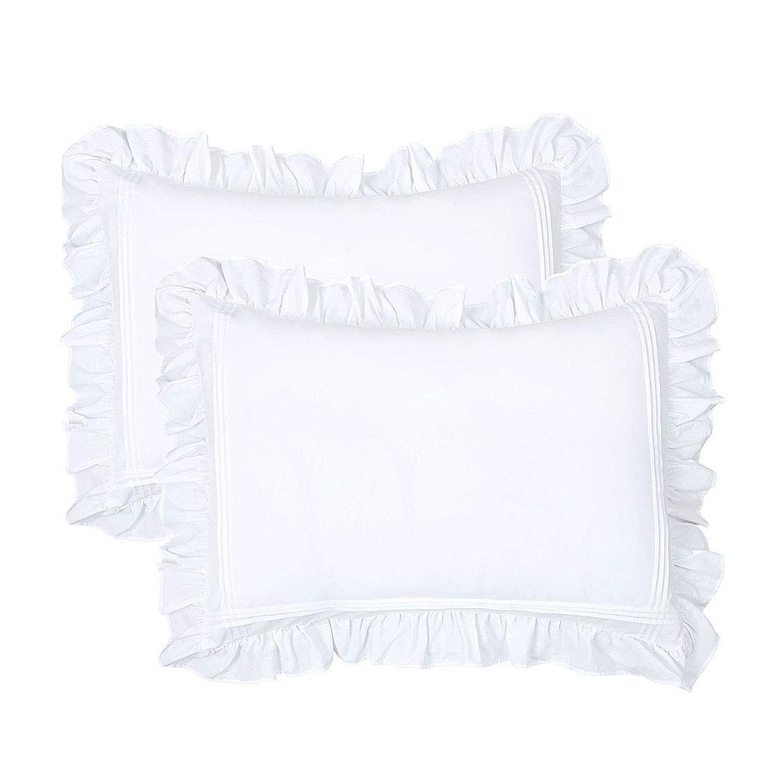 Ruffled Pillow Shams White Standard Set of 2 Lace Pillowcases Shabby Chic Bri... gallery