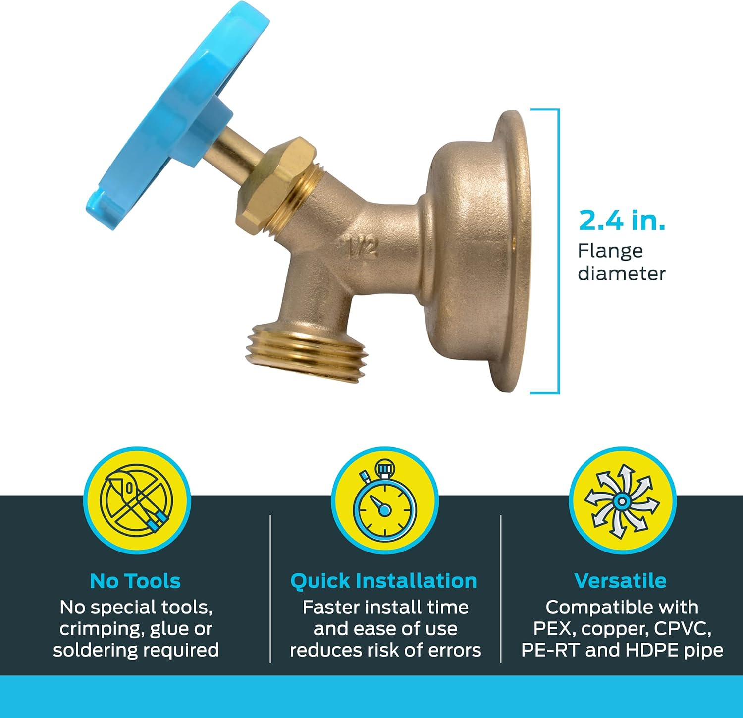 1/2 X 3/4 Inch MHT 90 Degree Hose Bibb, Multi Turn, Push to Connect Brass Plumbi gallery