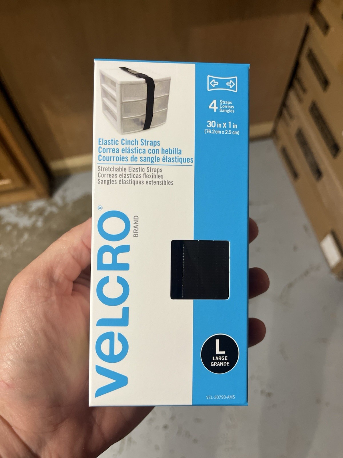 VELCRO® Brand Elastic Cinch Straps - Black, Large, 4 Straps 30in X 1in gallery