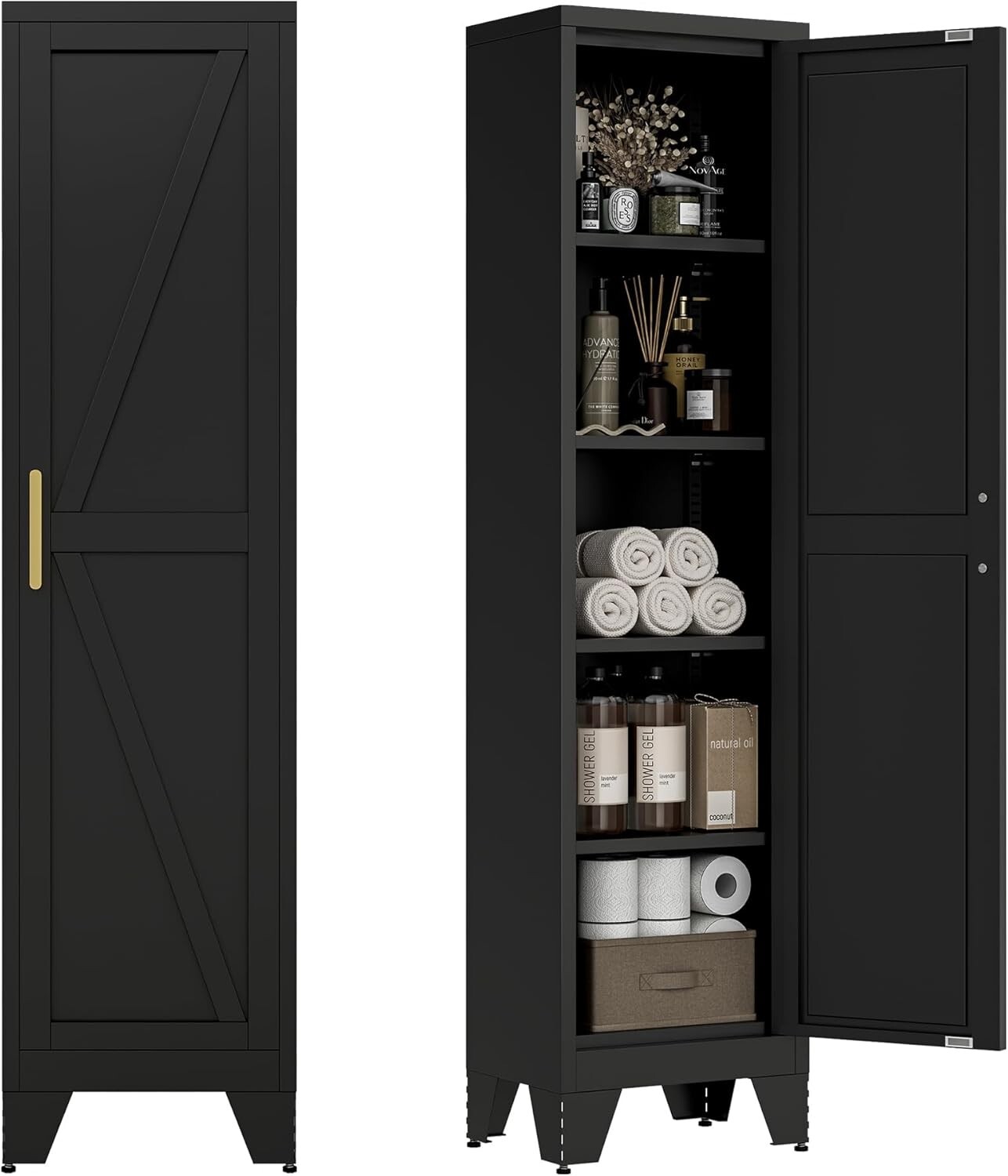 Elegro 67"H Narrow Metal Storage Cabinet With 5 Adjustable Shelves For Bathroom gallery