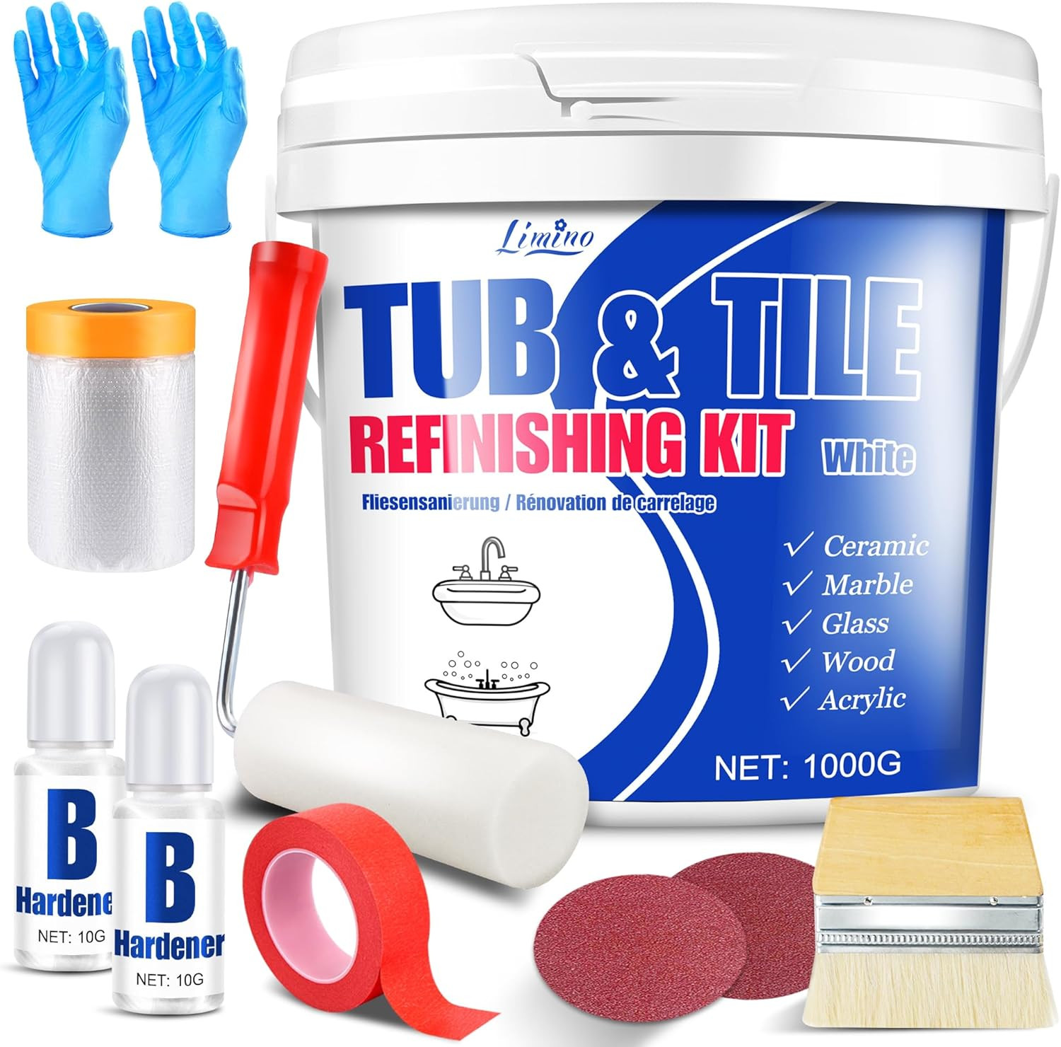 Tub and Tile Refinishing Kit - 35Oz Semi-Gloss White Tile Paint with Tools for B gallery